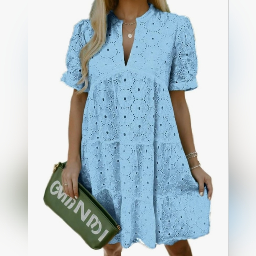 Blue Eyelet Summer Dress - Picture 3 of 3